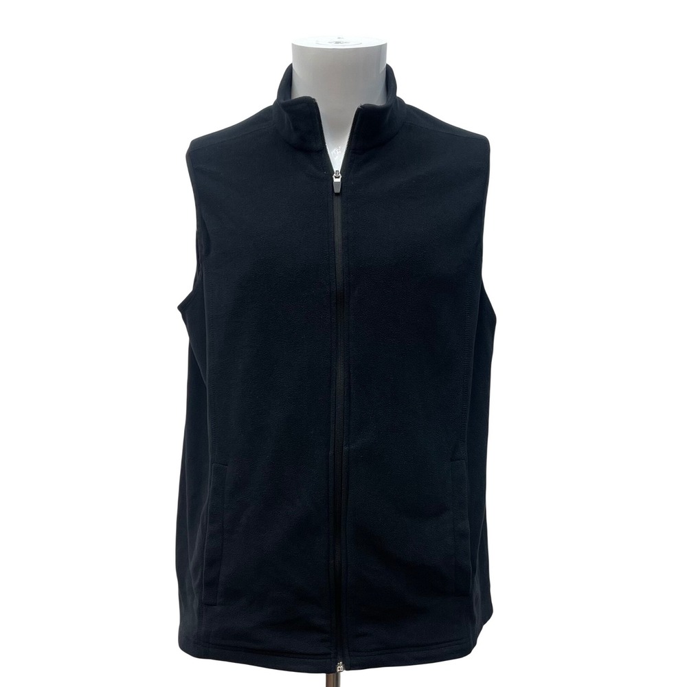 Lands End Fleece‎ Vest Mens Large Black Full Zip Pockets